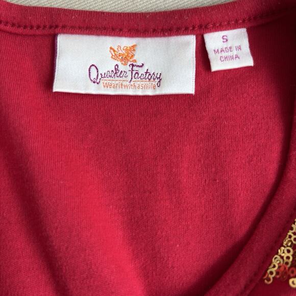 Quacker Factory Top Women's Size Small Red Sequins Striped Festive Short Sleeve - Picture 4 of 5
